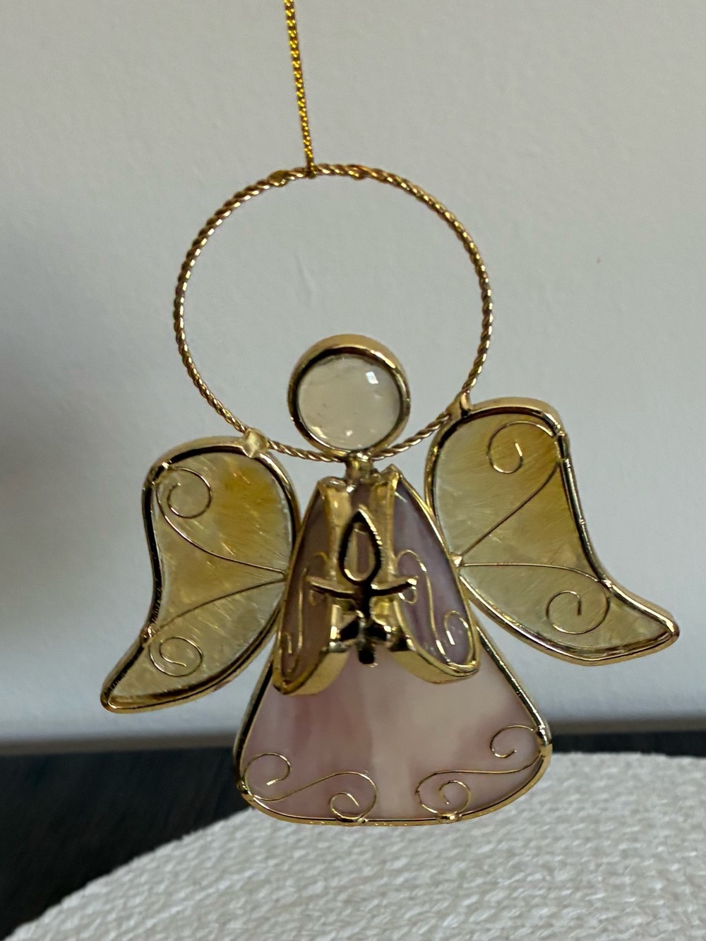 Stained Glass Angel Ornament - Pink and Gold